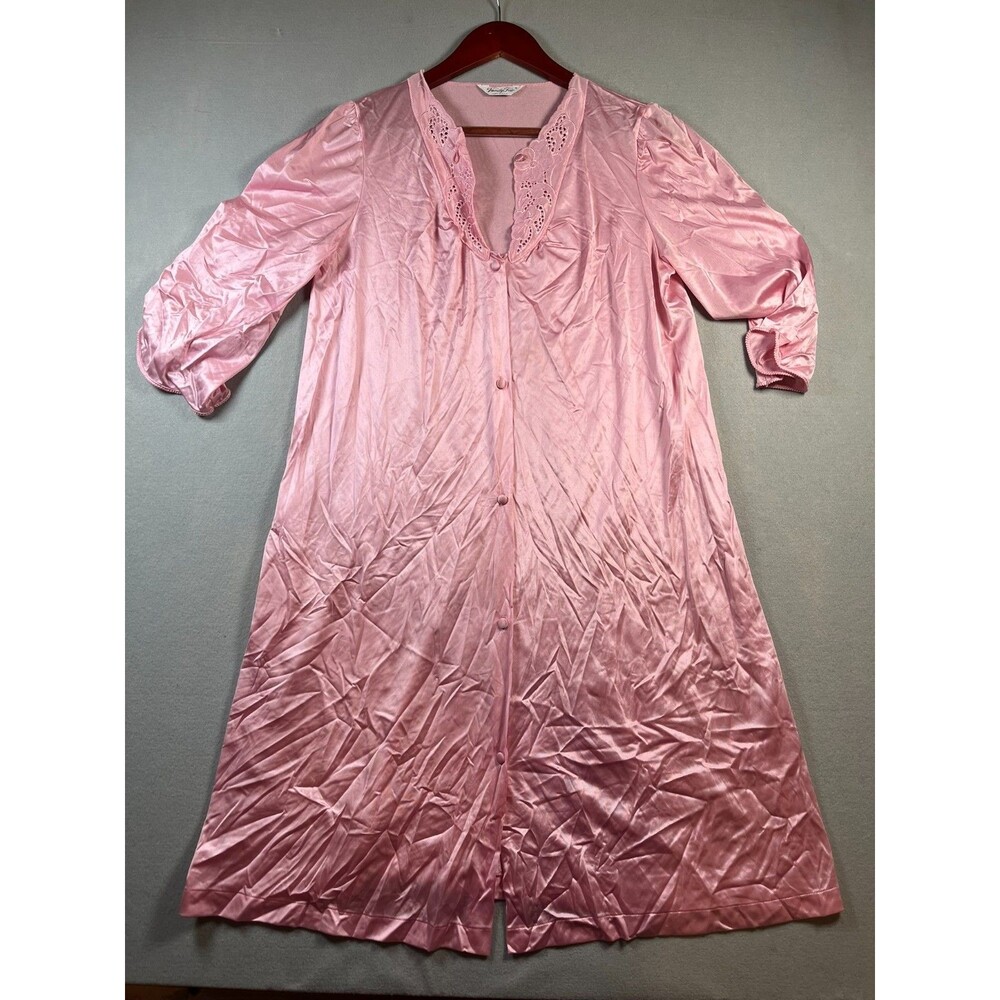 Small Vintage Vanity Fair Pink Long Nightgown Nighty Floral Lace pockets USA